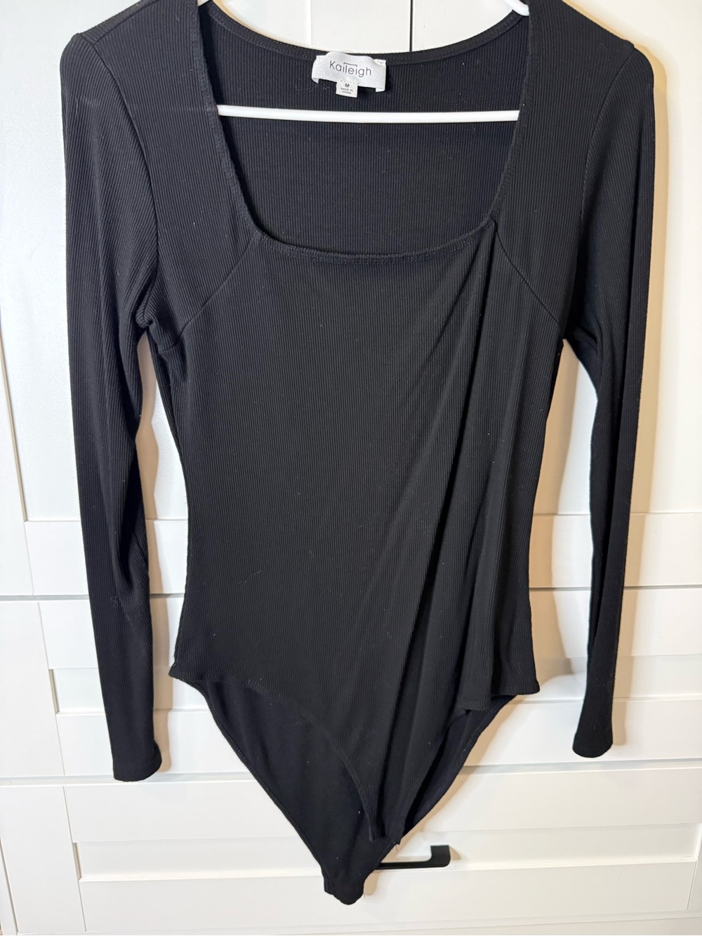 Kaileigh Black Ribbed Long-Sleeve Square-Neck Bodysuit